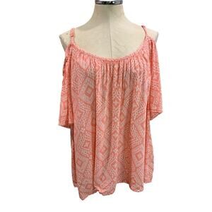 3X Torrid Coral Print Cold Shoulder Peasant Blouse Boho Womens Shirt